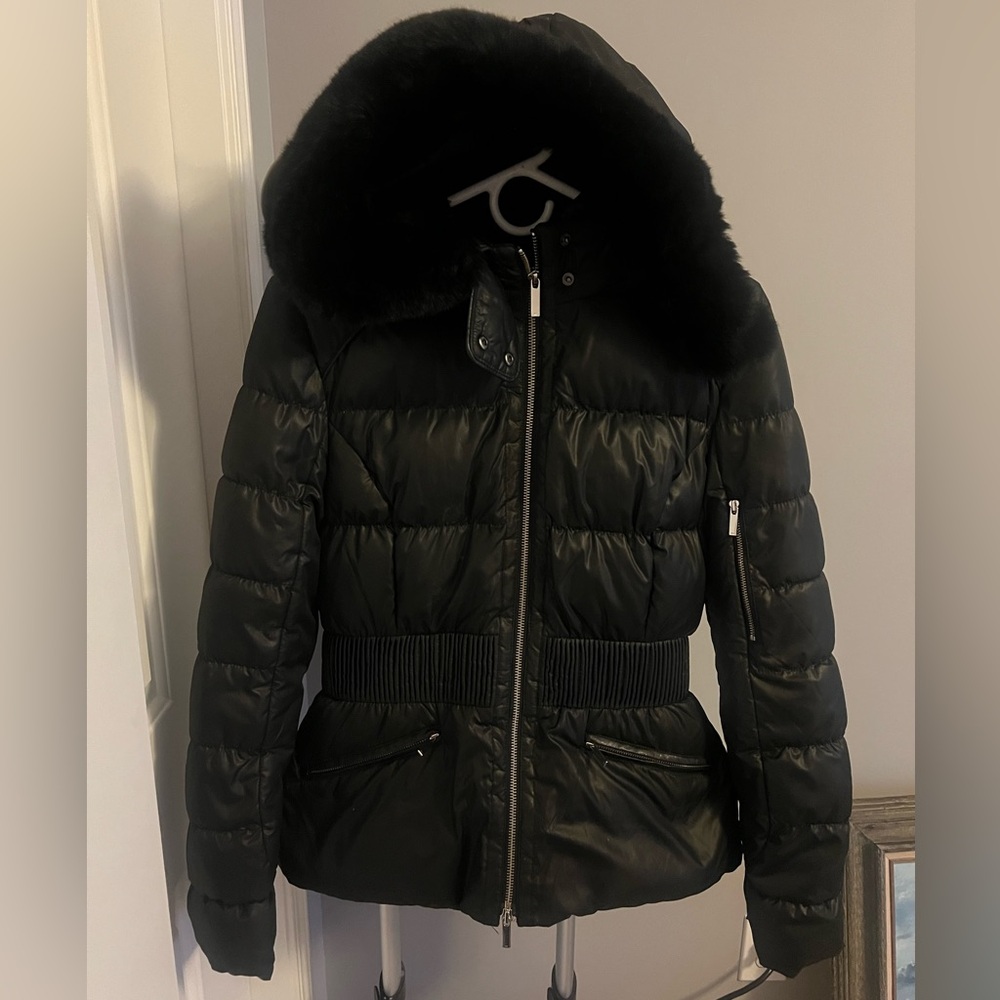 Karen Millen Black Puffer Jacket with Fur Hood